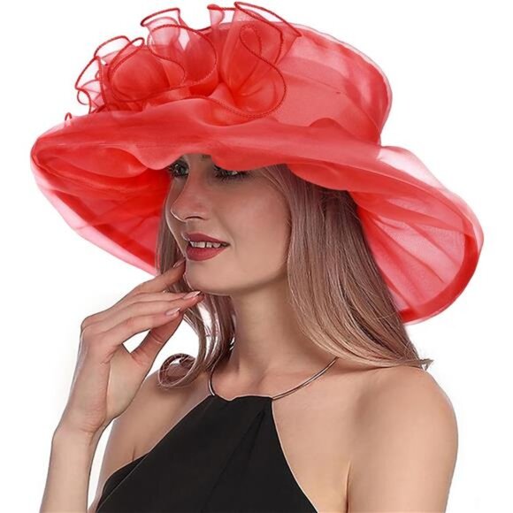 Derby Hats for Women, Classy Organza Sun Hat, Red main image 4